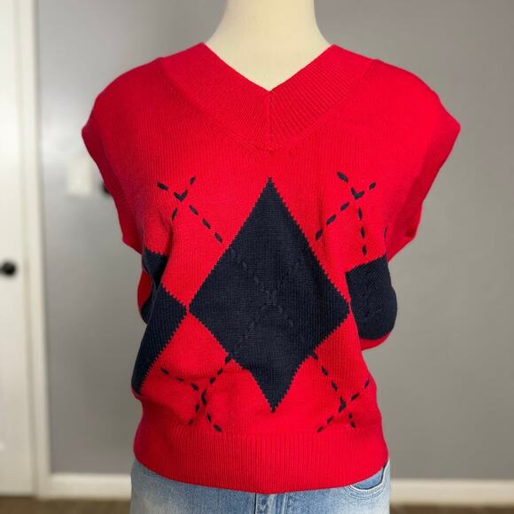 English Factory Jackets & Blazers - English Factory Argyle Pullover Sweater Vest, Multi Red, M